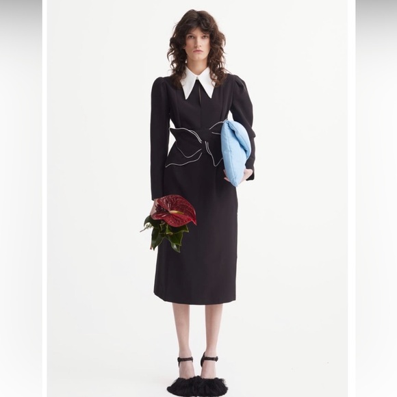 Julia Allert Dresses & Skirts - Julia Allert Black Long-Sleeve Midi Dress with White Collar